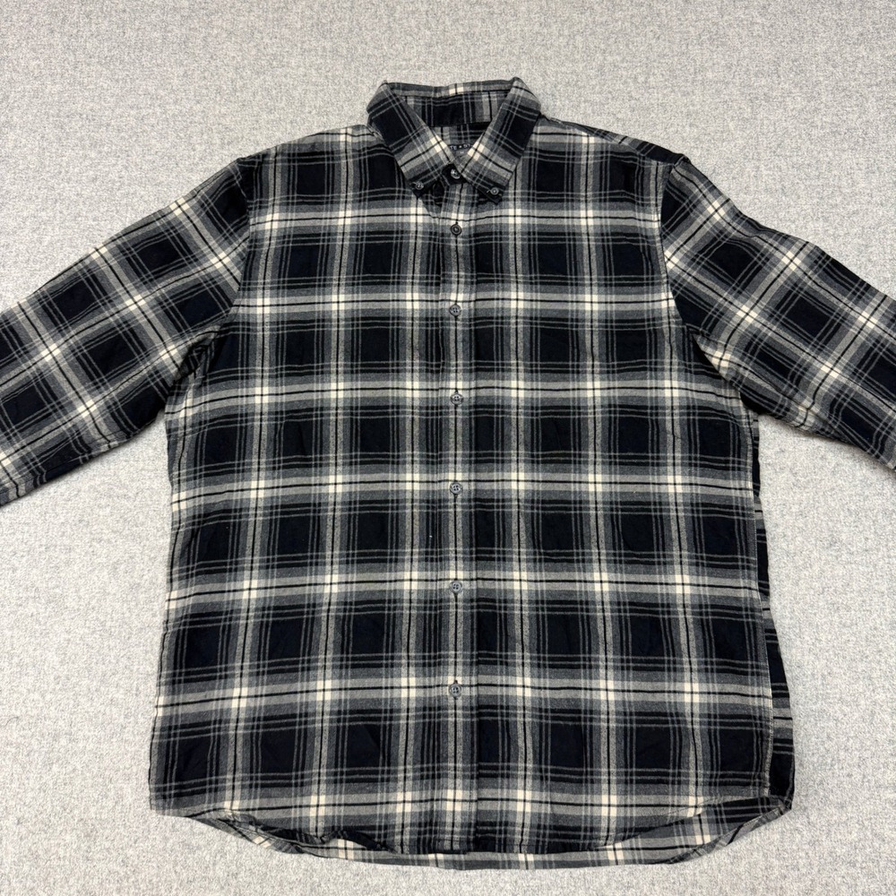 Slate & Stone Plaid Shirt Size M Black White Cotton Button Down Long Sleeve Flan